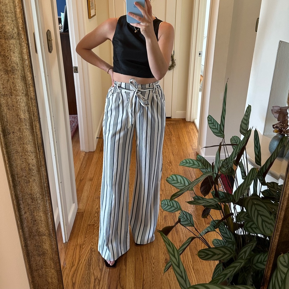 Marine Layer Black and White Striped Flare Pants